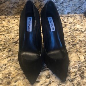 Black suede high heel shoes